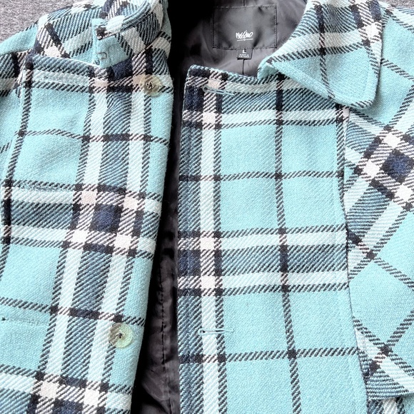 Mossimo Plaid Cape Style Sleeve Wool Blend Pea Coat Sz L Robin Blue - Picture 4 of 12